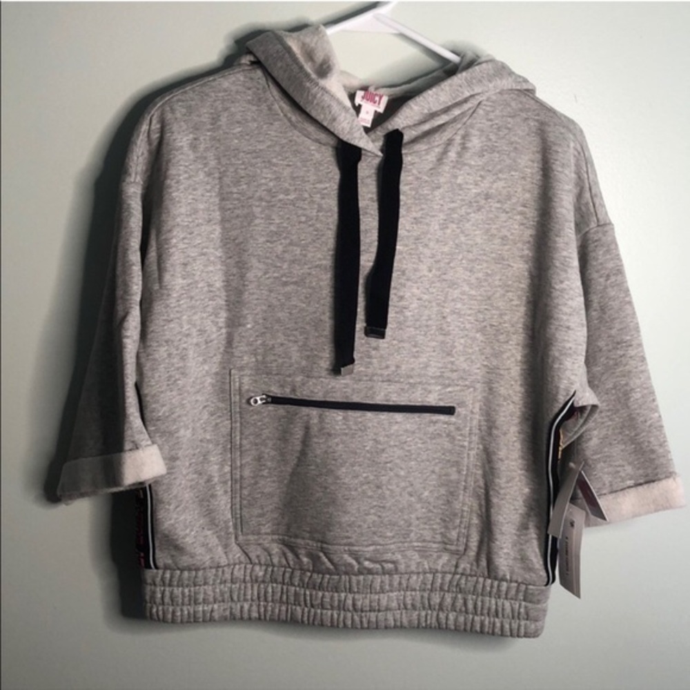 Juicy Couture Grey Cropped Sweatshirt Hoodie rainbow ribbon Small NEW